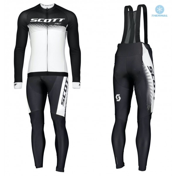 2019 Scott-RC PRO zwart-wit winterset Wielerkleding Set Wielershirts lange mouw+fietsbroek lang met zeem W6mom